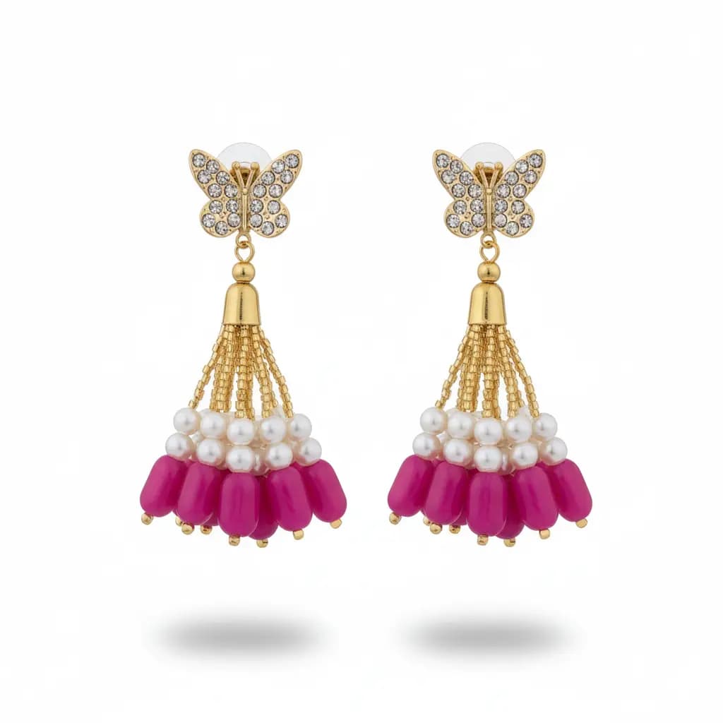 Butterfly Pearl Tassel Earrings