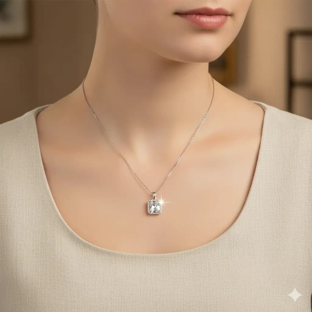 Square Crystal Pendant Necklace
